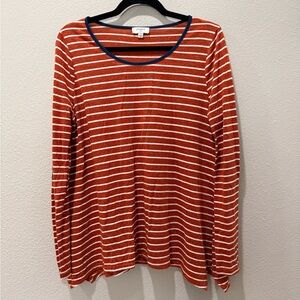 ❤️🤍 Umgee Red & White Striped Long Sleeve Top w/ Patch Sleeves – SZ M 🤍❤️